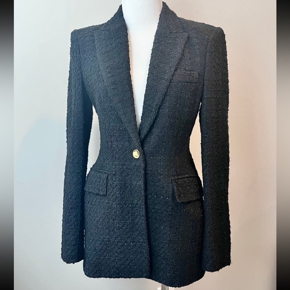Zara Textured Black Blazer with Gold Button hourglass tailored - Picture 1 of 4